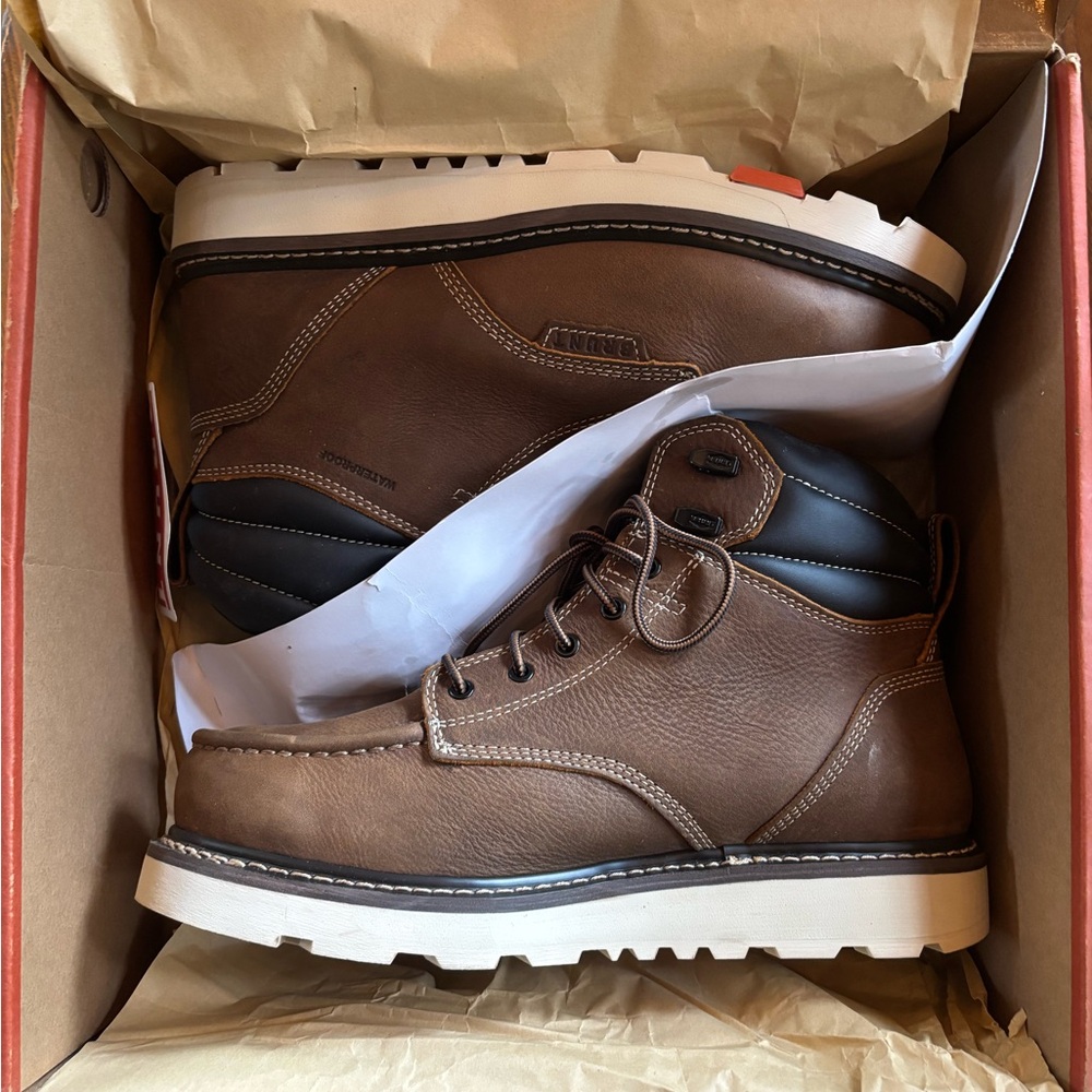 New Brunt Workboot Size 12 - Marin 6” Welted Soft Toe - Dark Tan - Waterproof